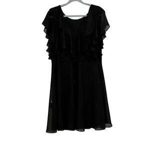 Halston cocktail dress ruffled black with sparkles mini size 14